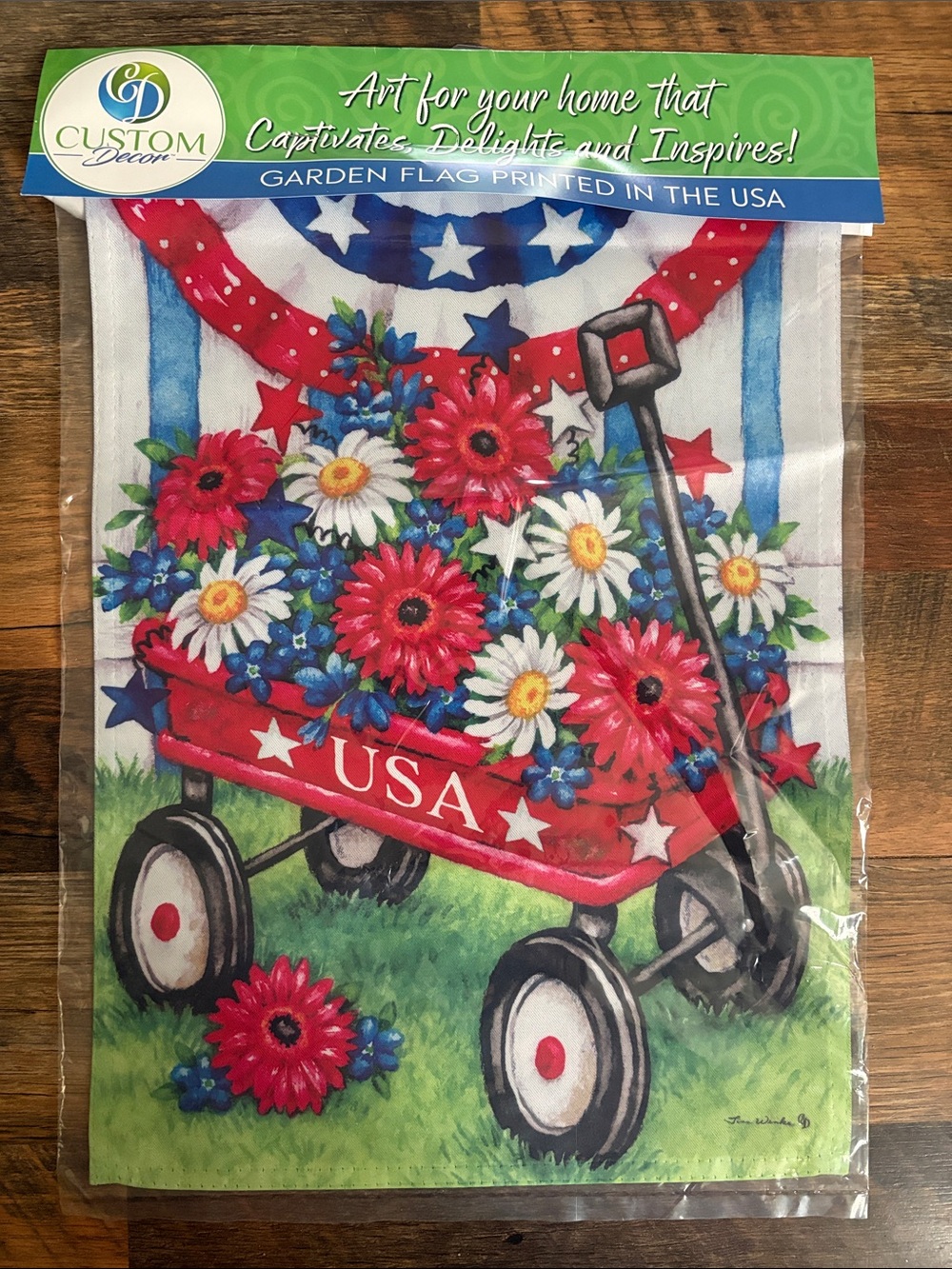 Custom Garden USA Red Wagon Patriotic Garden Flag Outdoor Decor